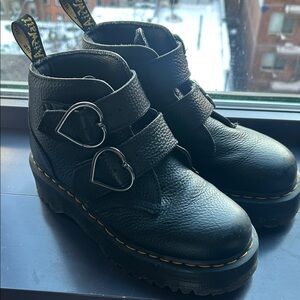 Dr. Martens Black Leather Heart Buckle Boots